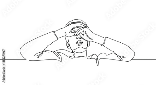 Line drawing of a person with hands on head expressing stress and frustration on a transparent background