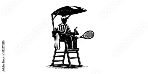 A referee or umpire sitting in the high chair, overlooking the court during a match.