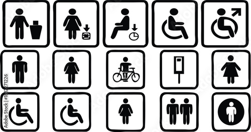 Toilet icon set. WC sign. Washroom, male, female