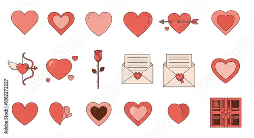 A Charming Collection of Love-Themed Icons for Romantic Celebrations and Valentine's Day Projects