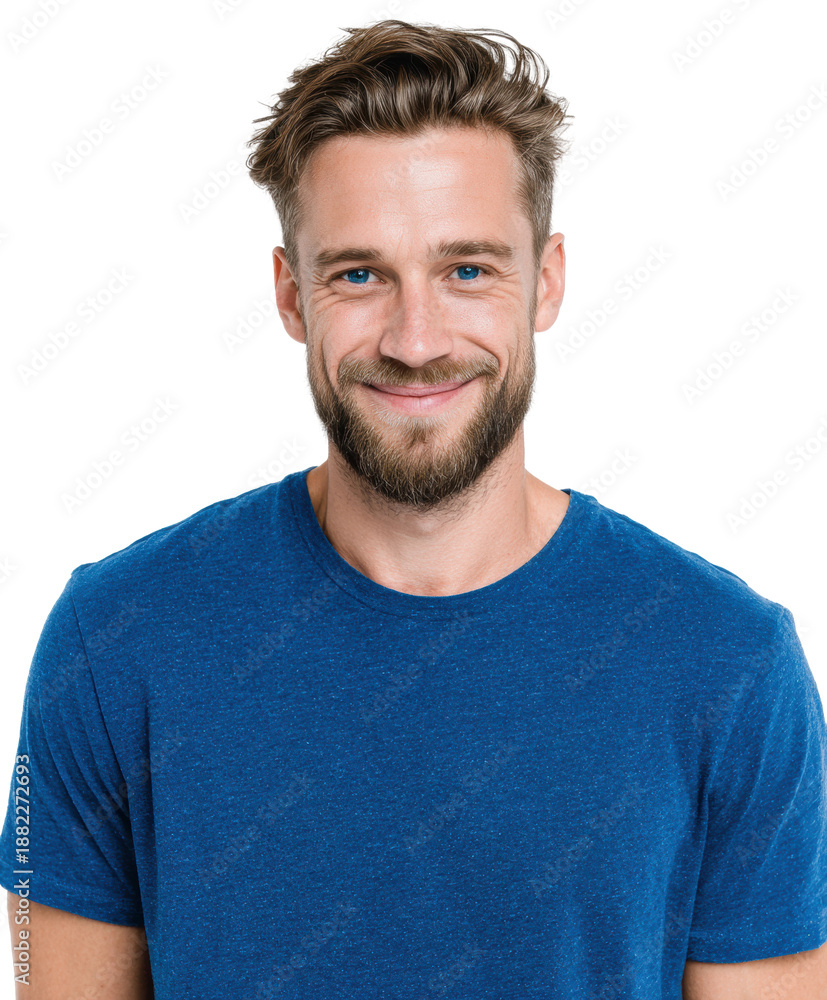 Fototapeta premium Smiling man portrait front view happiness, isolated on transparent background, png