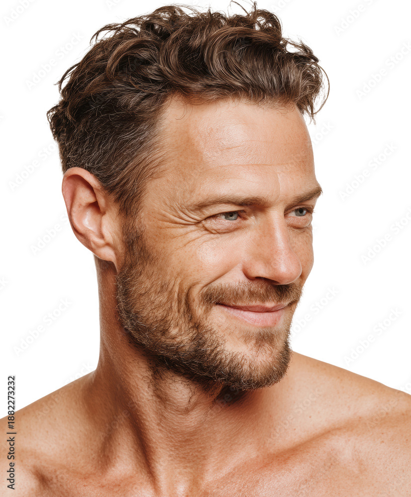 Obraz premium Smiling male model portrait headshot neutral confidence, isolated on transparent background, png