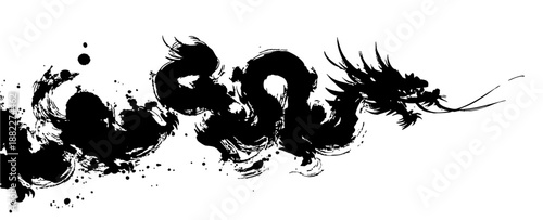 Chinese new year dragon zodiac brush painting with dynamic ink strokes on white background