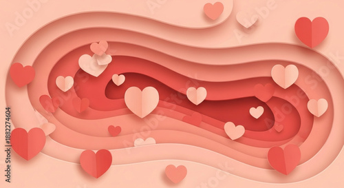 Layered Paper Hearts and Waves in Shades of Pink and Red