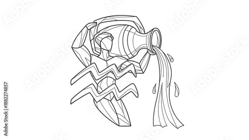 Aquarius Zodiac Sign Outline Icon of Water Bearer Pouring, Astrology Symbol of Innovation in Line Art, Minimalistic Horoscope Vector on Isolated White Background.