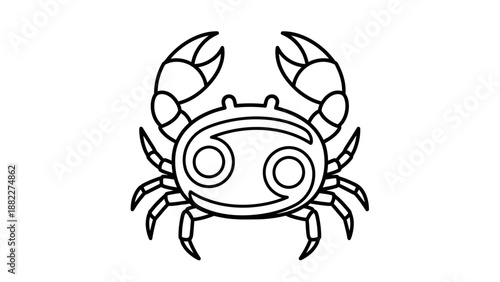 Cancer Zodiac Sign Outline Icon of a Crab, Astrology Symbol of Nurturing in Line Art, Minimalistic Horoscope Vector on Isolated White Background.