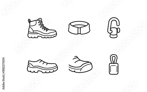 Collection of simple line art icons representing outdoor gear and accessories