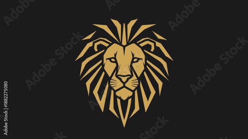 Powerful Golden Lion Head Symbol on a Dark Black Background, Representing Strength and Leo Zodiac