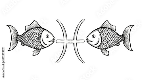 Pisces Zodiac Sign with Two Fish Illustration on Isolated White Background