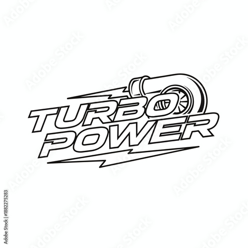 Stylized turbocharger emblem with 'Turbo Power' text for automotive performance