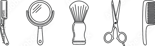 Collection of barber shop tools showing razor and scissors