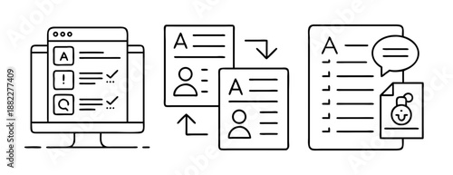 Content, data transfer, communication: digital process icons set.