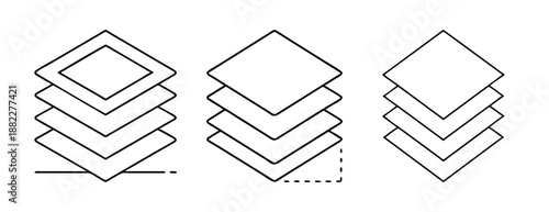 Stack of diamond shapes line art icon set representing layers