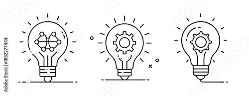 Line art lightbulbs showing creative concepts, processes, and networks