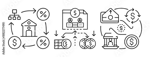 Banking, finance, loan, and investment process infographic icons