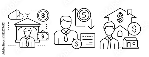 Business finance banking real estate investment outline icon set