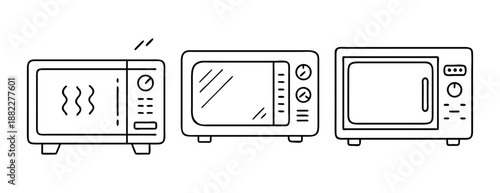Microwave oven line icon set, modern kitchen appliance vector art