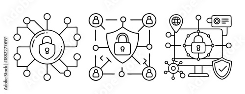 Cybersecurity and data protection concepts: network security icons