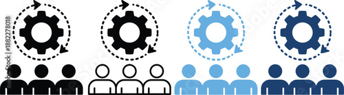 Team workflow management icon set for business process organization and staff coordination dashboards software