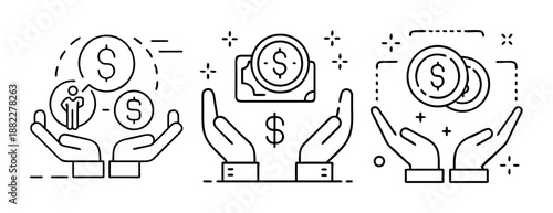 Financial management, personal investment, and wealth growth line icons