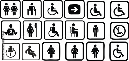 Toilet icon set. WC sign. Washroom, male, female