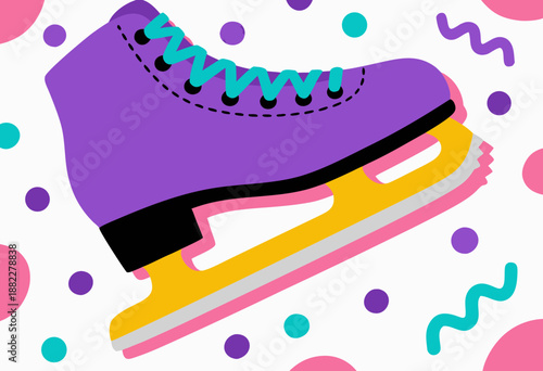 colorful illustration of a purple ice skate with playful design elements on white background