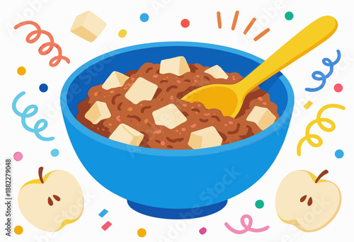 colorful bowl of apple cinnamon oatmeal with confetti celebrating a healthy breakfast