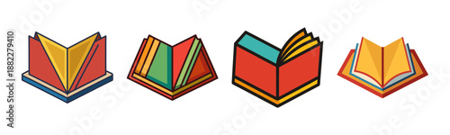 Colorful open books vector illustration set for education and learning