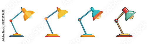 Colorful adjustable desk lamps set illustration modern design style