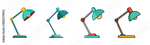 Colorful cartoon desk lamps for workspace and reading illustration set
