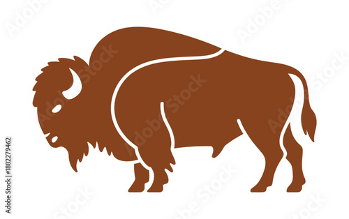 A brown bison silhouette with white lines on a white background