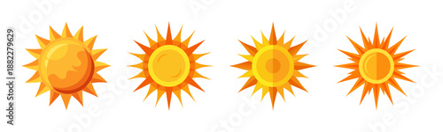 Stylized sun icons set illustration. bright summer weather symbol collection