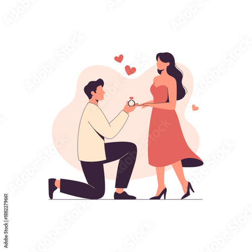 Black silhouette of a man proposing to a woman on one knee for engagement marriage or romantic valentine's day design