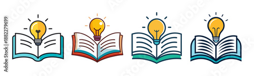 Open books with glowing lightbulbs representing knowledge and ideas