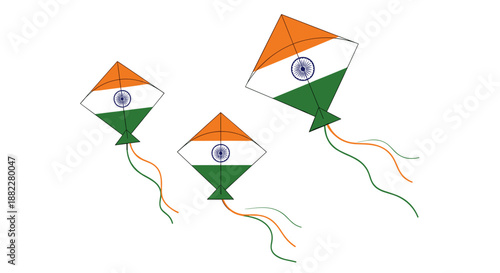 Colorful kites with Indian flag design flying in the sky  