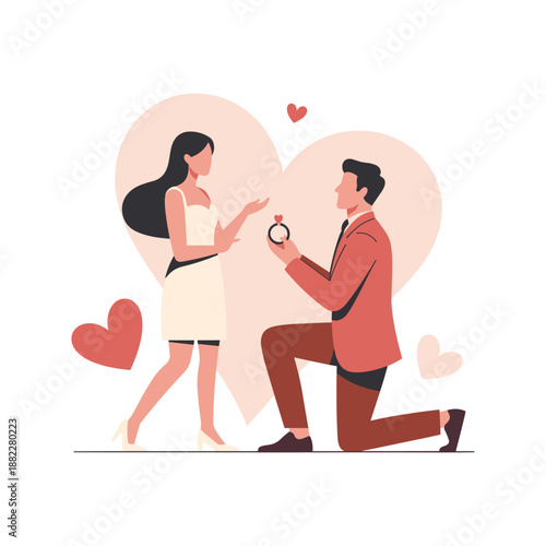 Black silhouette of a man proposing to a woman on one knee for engagement marriage or romantic valentine's day design