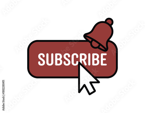 A red subscribe button with a bell icon and a mouse cursor clicking on it