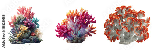 Set of Pink and white mushroom coral on transparent png background. Ai generated