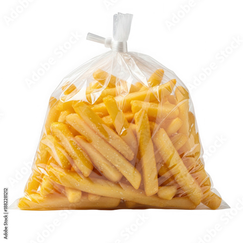 Bag of uncooked french fries isolated on transparent background