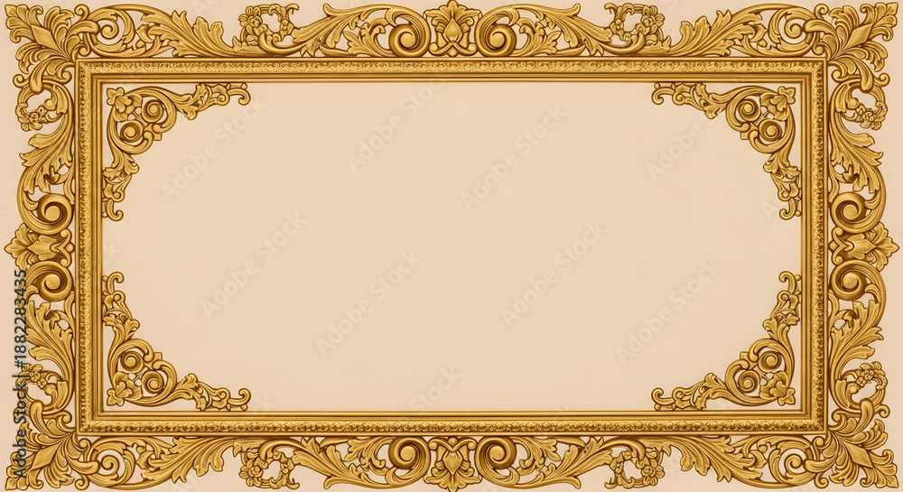 Obraz premium Ornate Gold Baroque Frame with Intricate Carvings on Beige Background