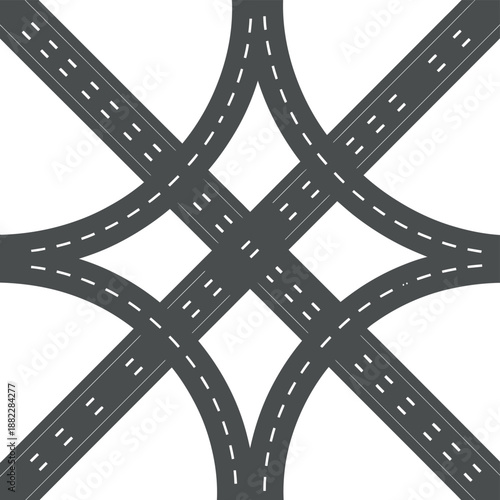An aerial view of a complex highway interchange with multiple roads and lanes
