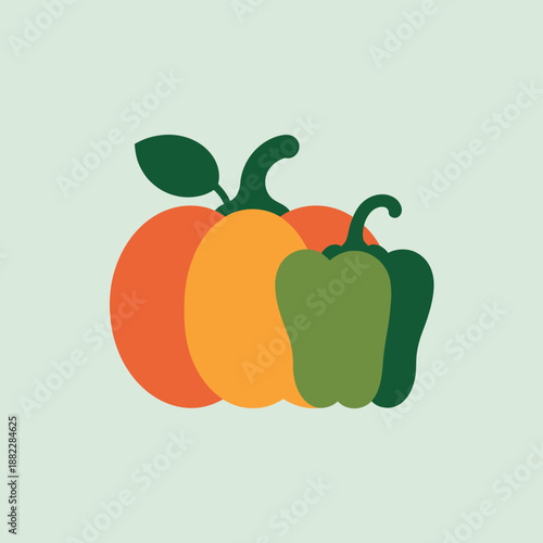 A colorful illustration of bell peppers in different colors and sizes