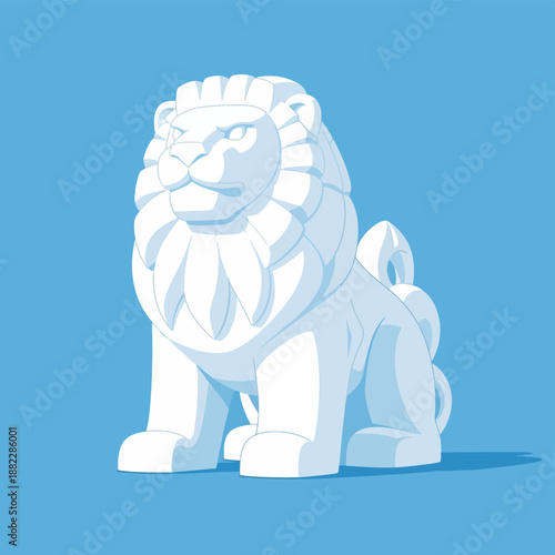 Flat Vector Illustration of Lion Ice Sculpture at Sapporo Snow Festival, Winter Snow Art Exhibition in Japan