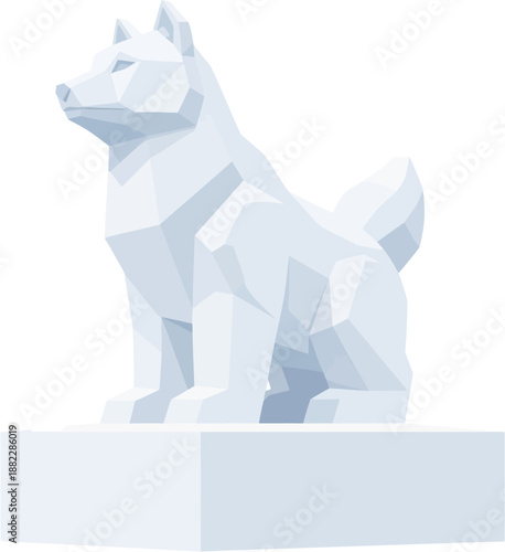 Flat Vector Illustration of Dog Ice Sculpture at Sapporo Snow Festival, Cute Winter Snow Statue in Japan