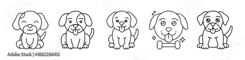 Adorable cartoon puppy line art collection on white background