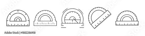 Set of various protractor line art icons for geometry designs