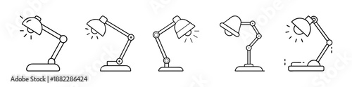 Illuminated desk lamps line art icon set for office and study