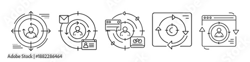 Customer lifecycle, engagement, and marketing strategy icons