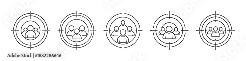 Target audience icon set: people focus on demographics