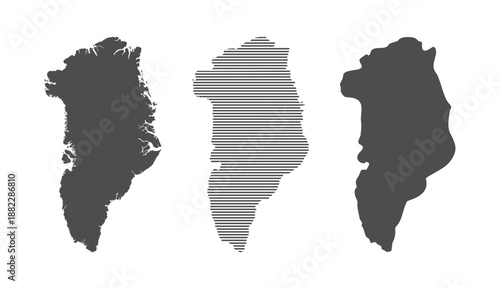 Set of Greenland maps. Detailed, striped and simplified maps on a white background. Flat vector illustration